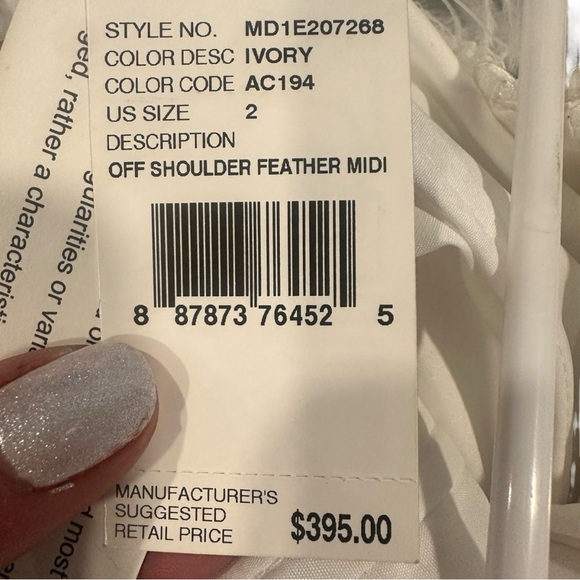 Off-Shoulder Feather-Trim Lace Dress, Aidan Mattox Women White NWT Size 2 - Picture 5 of 10